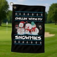 Chillin' With My Snowmies Ugly Christmas Golf Towel thumb 1