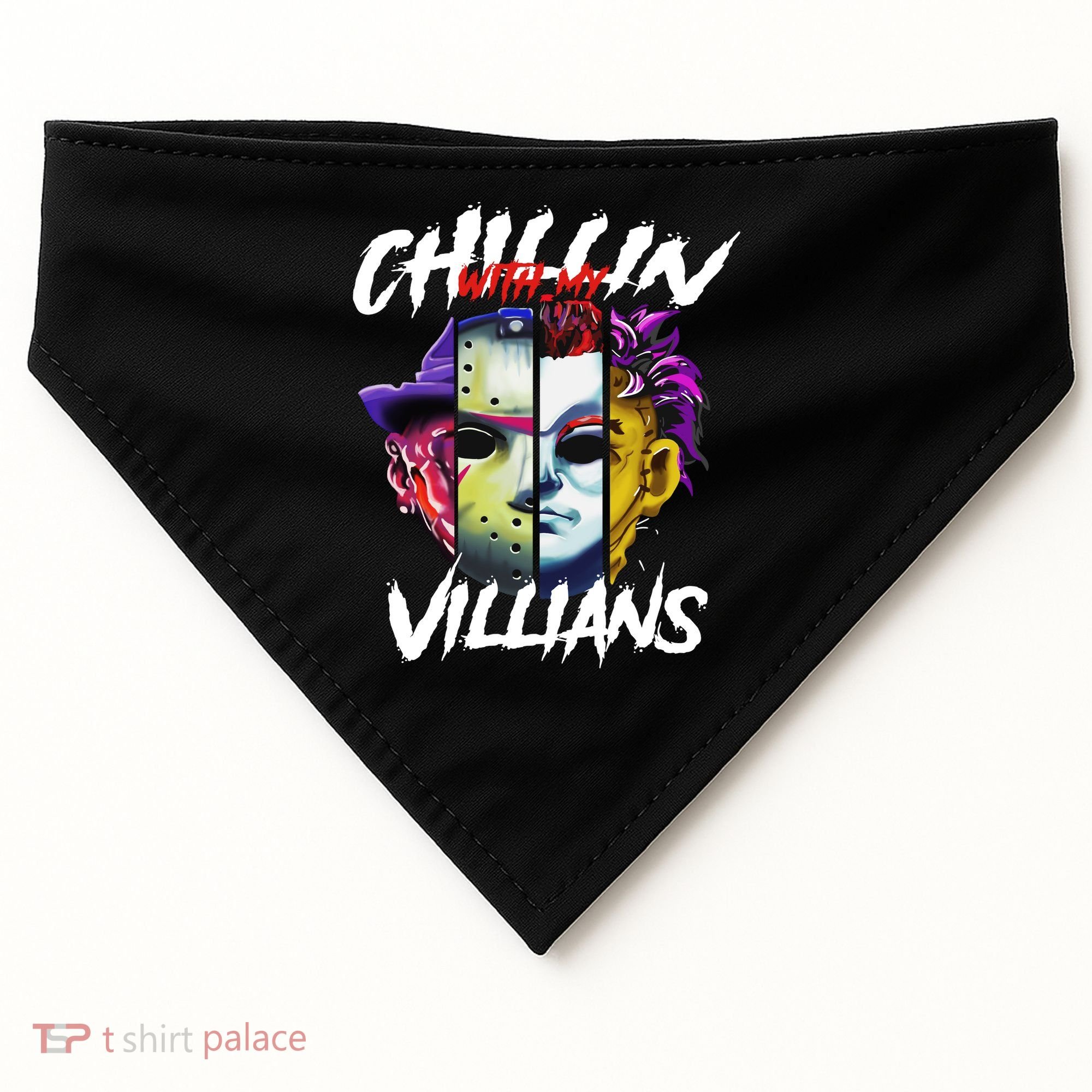 Chillin With My Villains Horror Movie Funny USA-Made Doggie Bandana