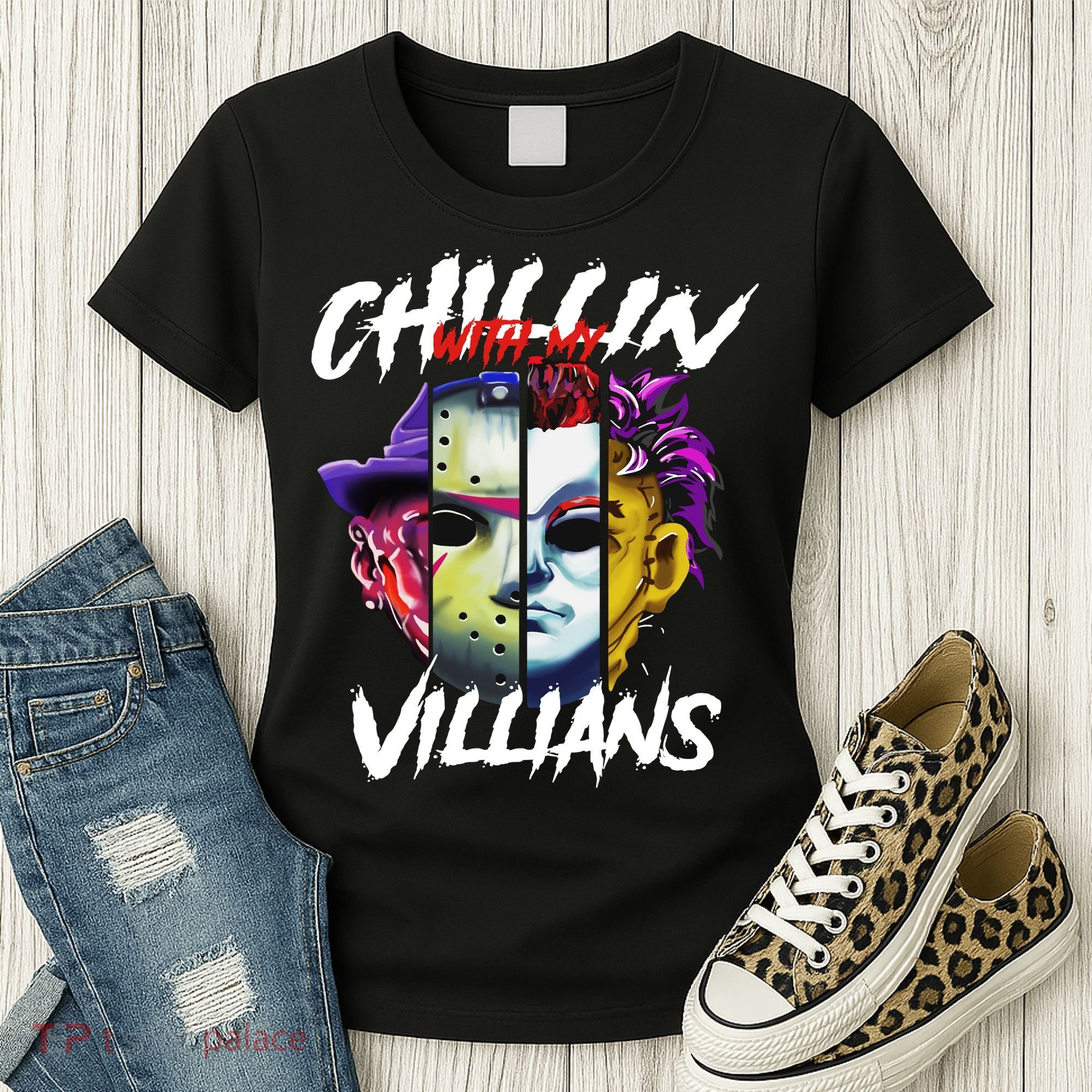 Chillin With My Villains Horror Movie Funny Women's T-Shirt