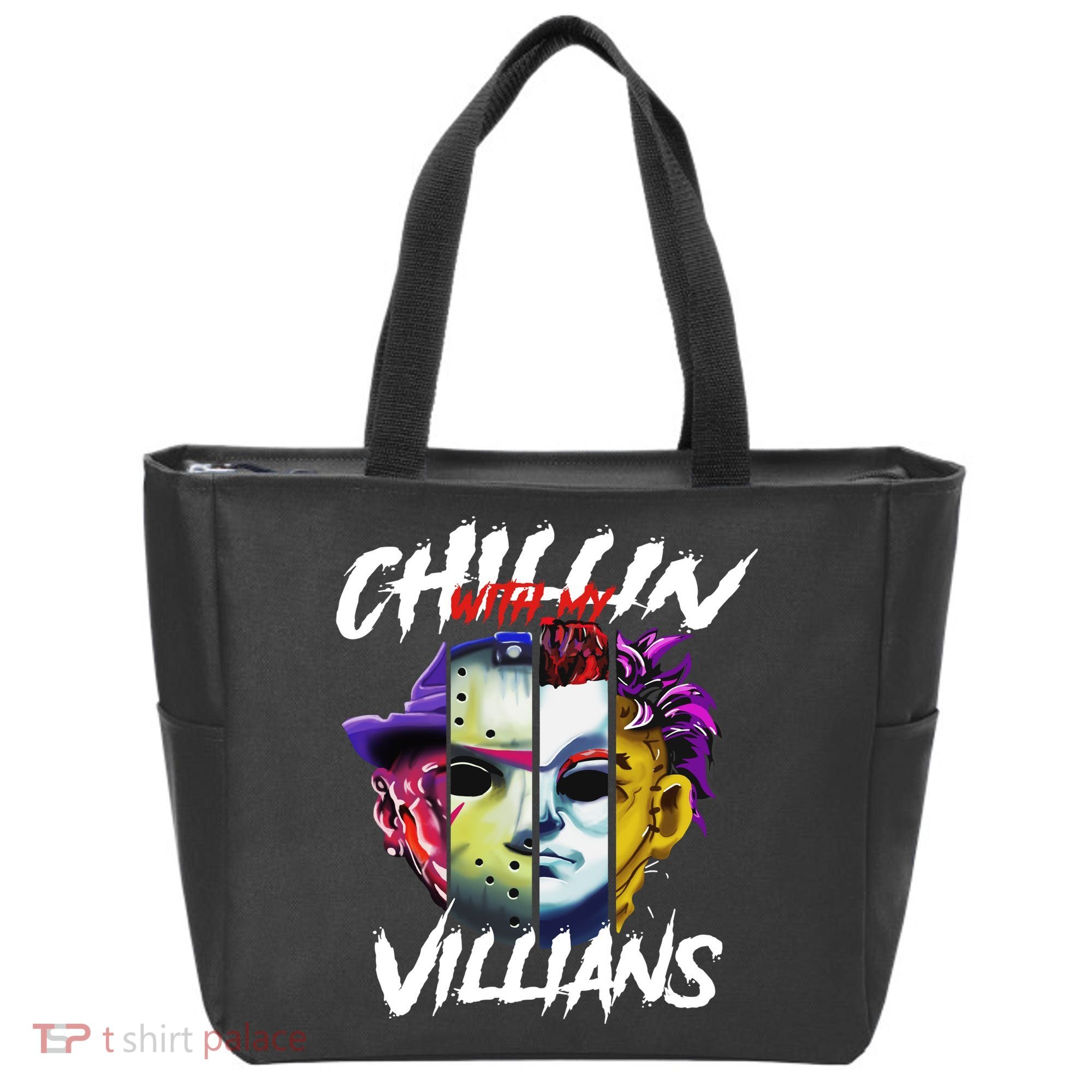 Chillin With My Villains Horror Movie Funny Tote Bag