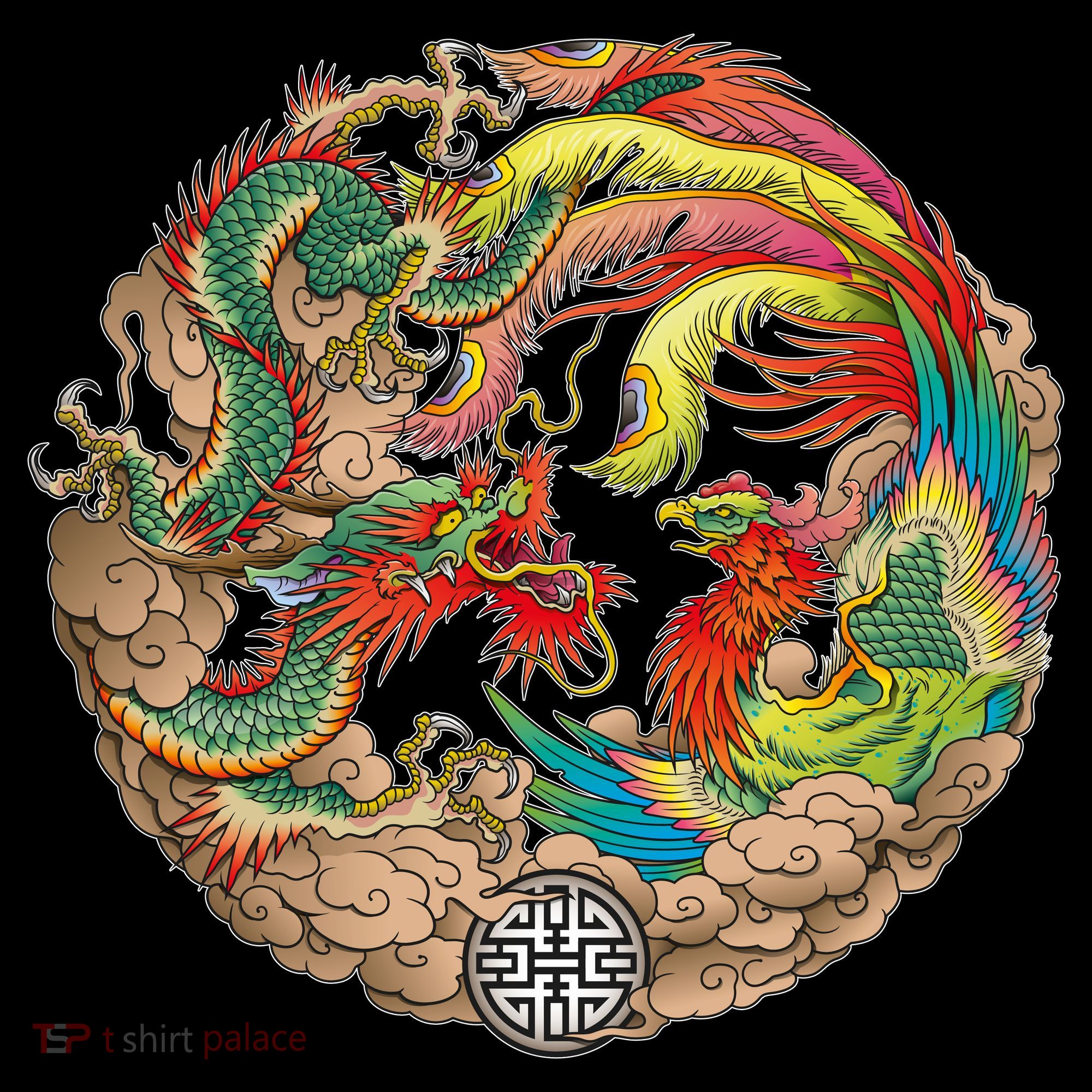 Chinese Dragon and Phoenix Yin Yang Doggie Tank