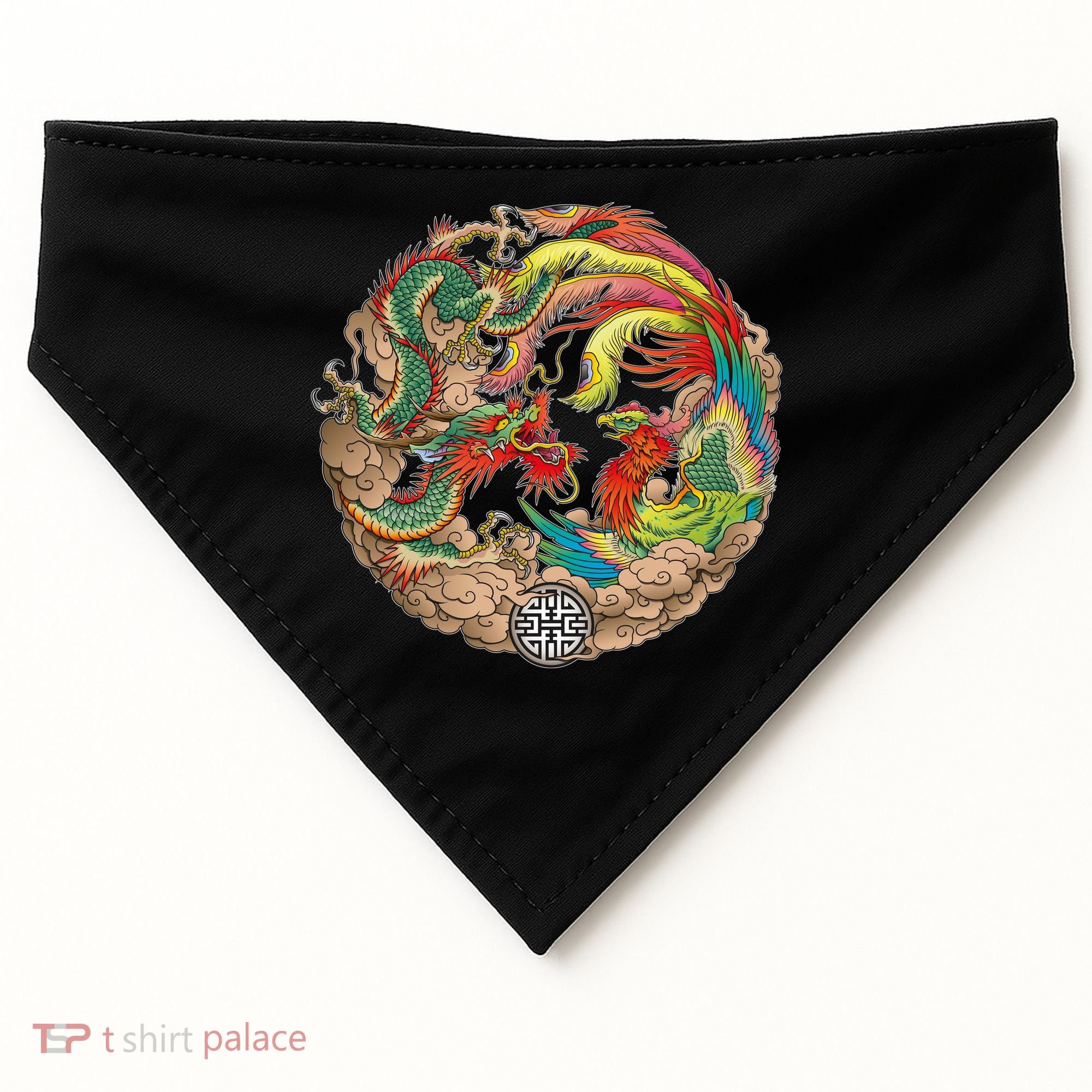 Chinese Dragon and Phoenix Yin Yang USA-Made Doggie Bandana