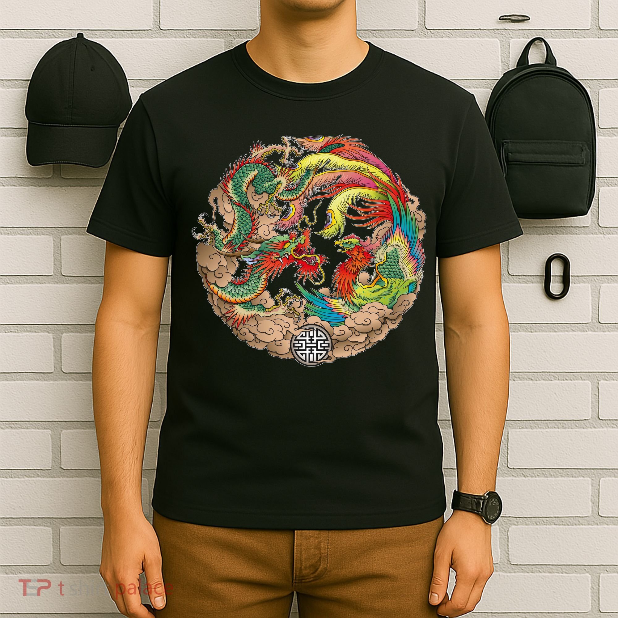 Chinese Dragon and Phoenix Yin Yang T-Shirt