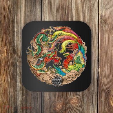 Chinese Dragon and Phoenix Yin Yang Coaster