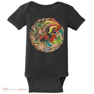 Chinese Dragon and Phoenix Yin Yang Baby Bodysuit