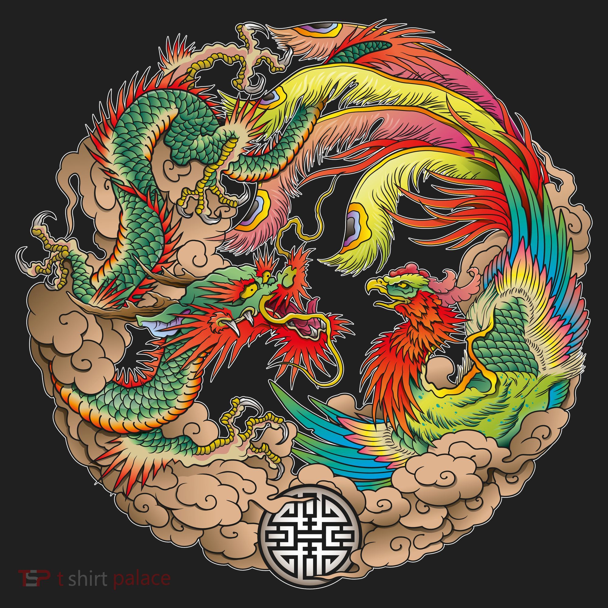 Chinese Dragon and Phoenix Yin Yang Hat
