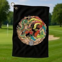 Chinese Dragon and Phoenix Yin Yang Golf Towel thumb 1