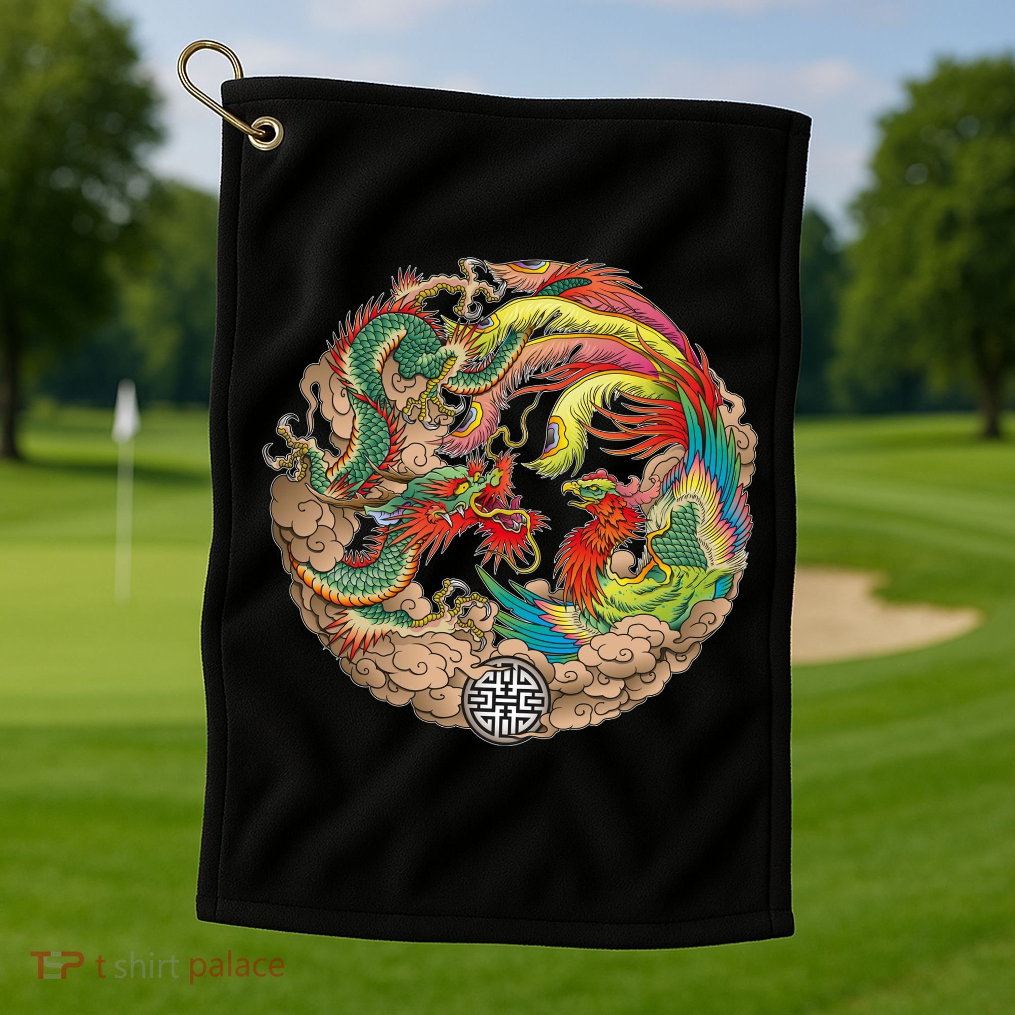 Chinese Dragon and Phoenix Yin Yang Golf Towel
