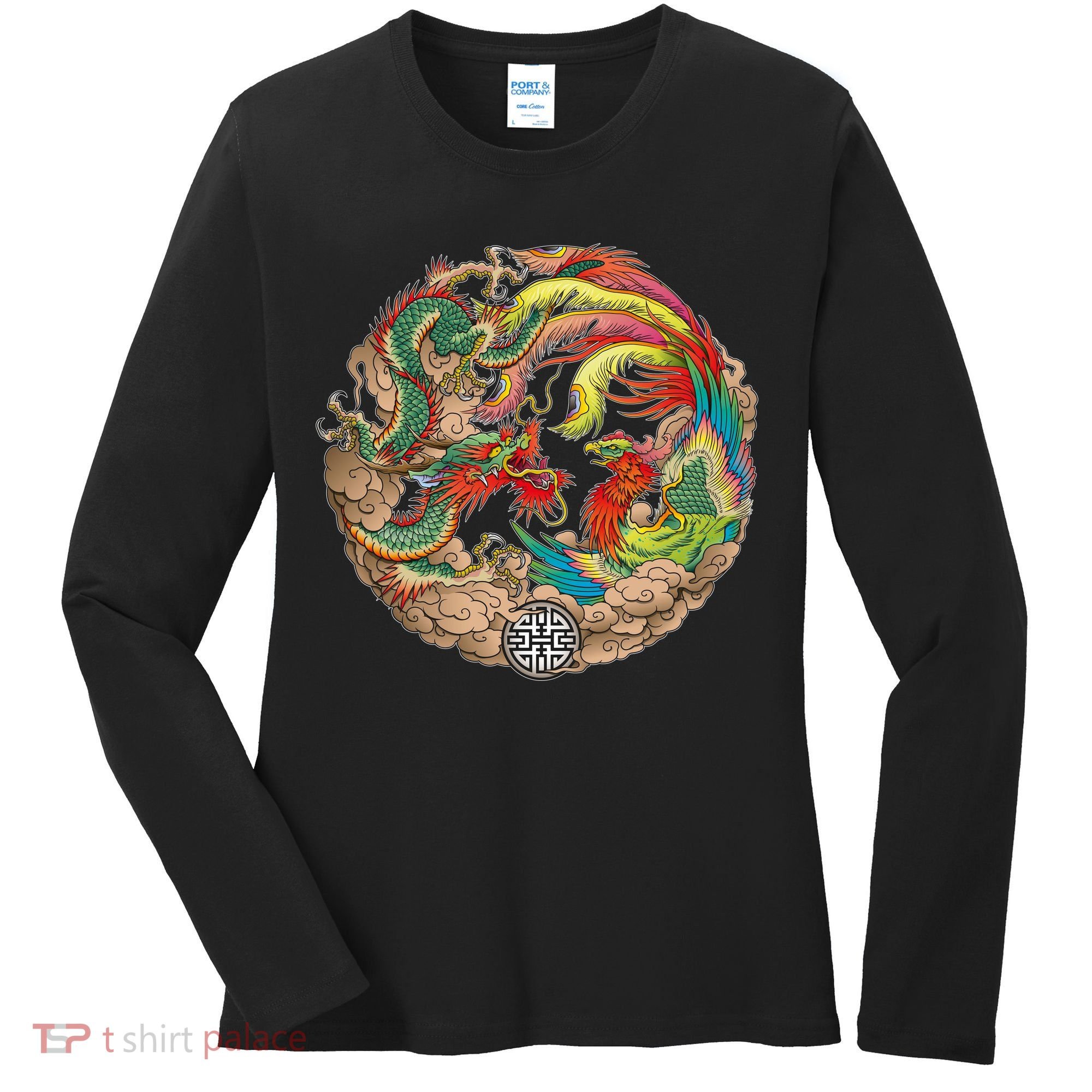 Chinese Dragon and Phoenix Yin Yang Women's Long Sleeve Shirt