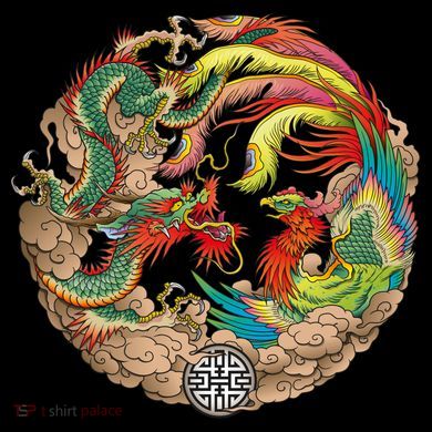 Chinese Dragon and Phoenix Yin Yang Kids Colorblock Raglan Jersey