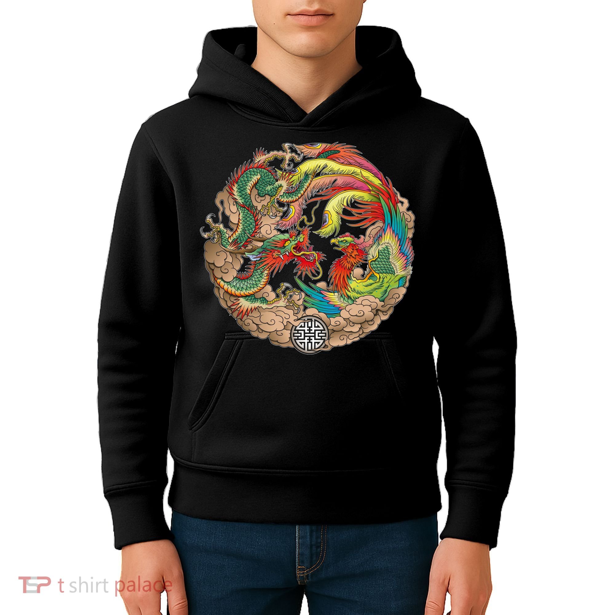 Chinese Dragon and Phoenix Yin Yang Kids Hoodie