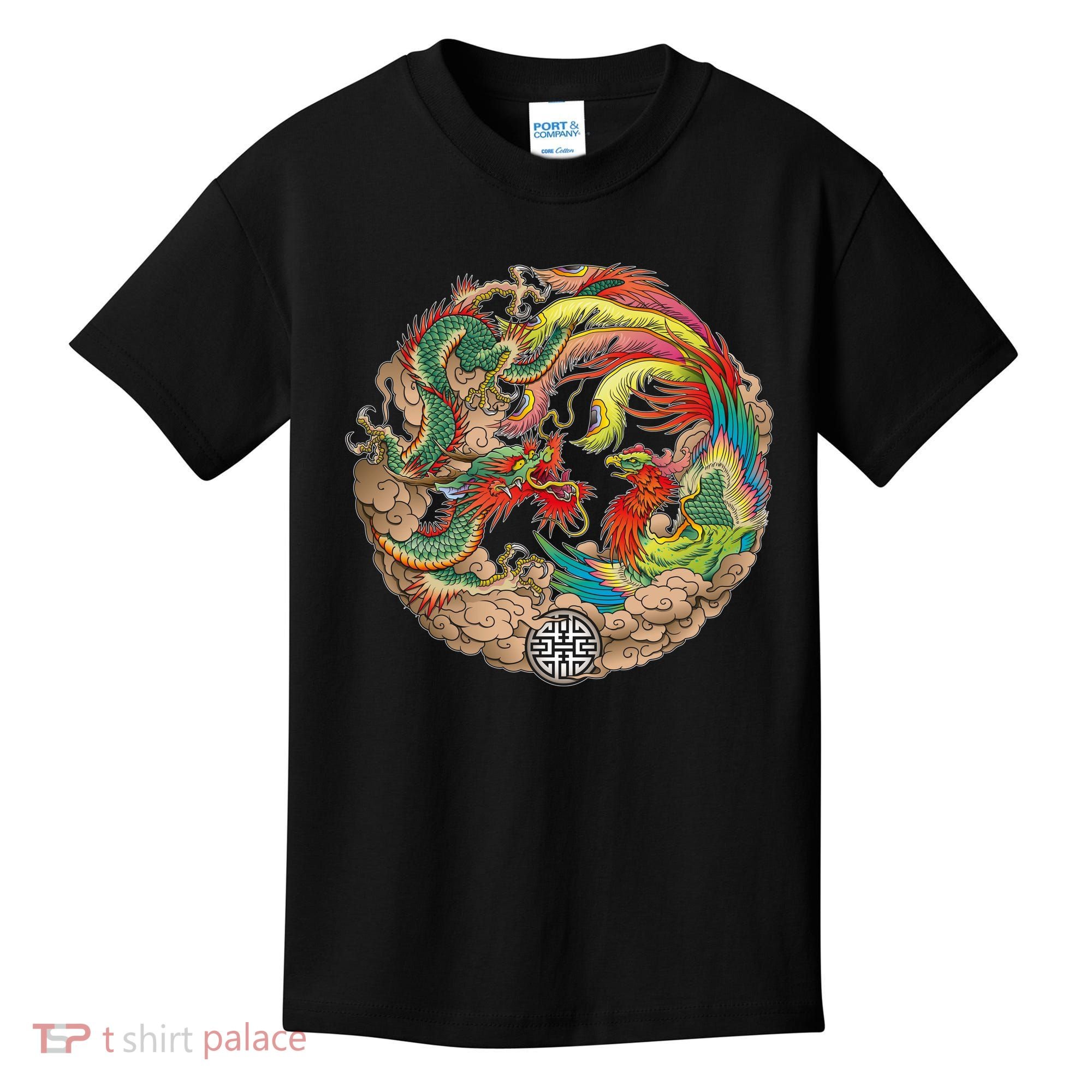 Chinese Dragon and Phoenix Yin Yang Kids T-Shirt