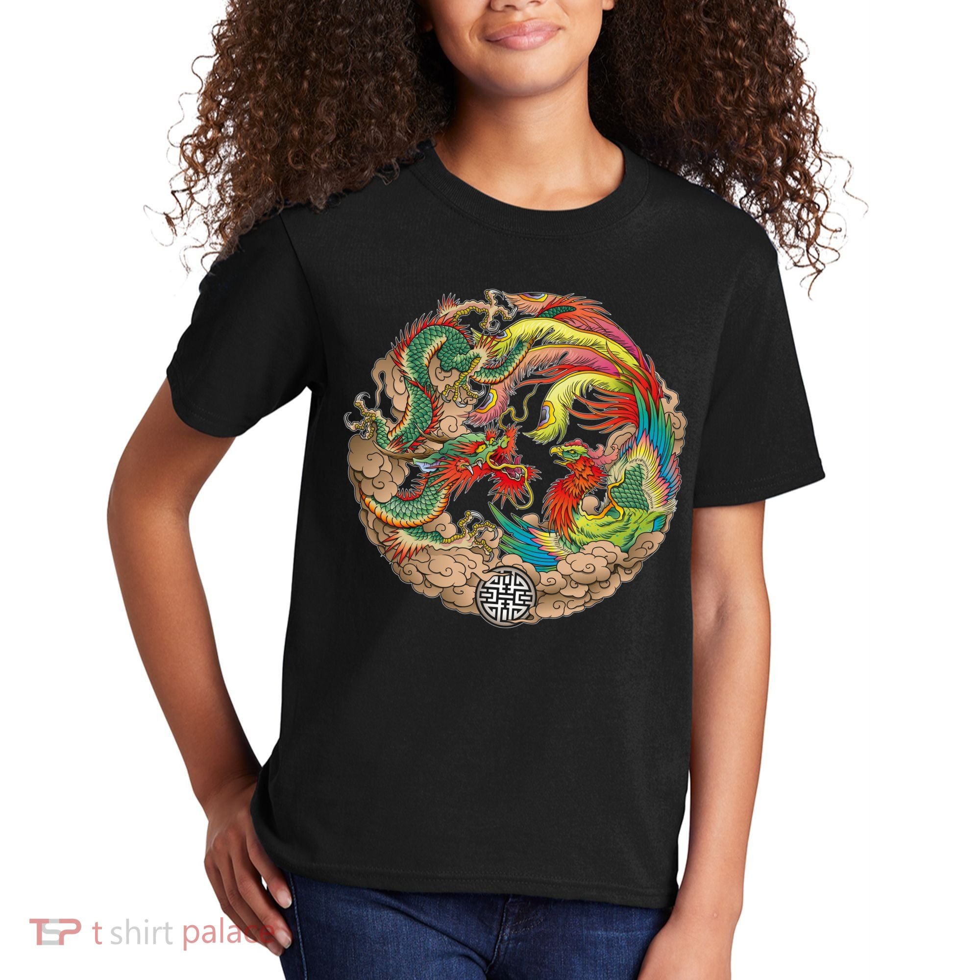 Chinese Dragon and Phoenix Yin Yang Kids T-Shirt