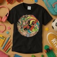 Chinese Dragon and Phoenix Yin Yang Kids T-Shirt thumb 3
