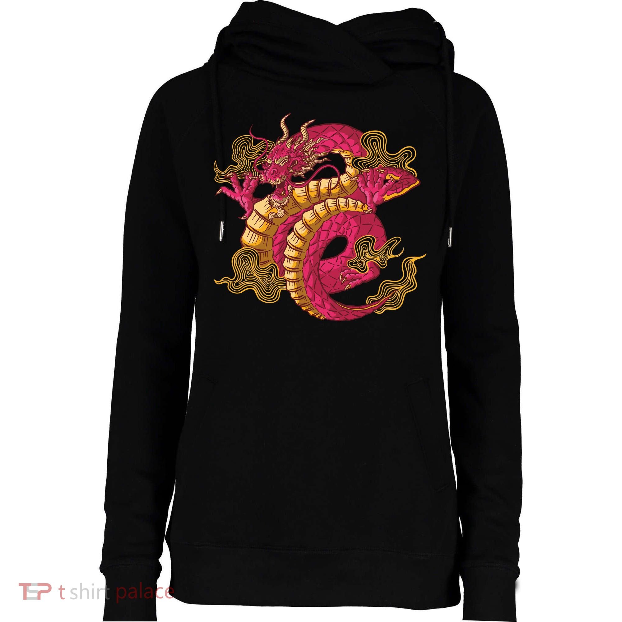 Chinese Dragon Creature Womens Funnel Neck Pullover Hood