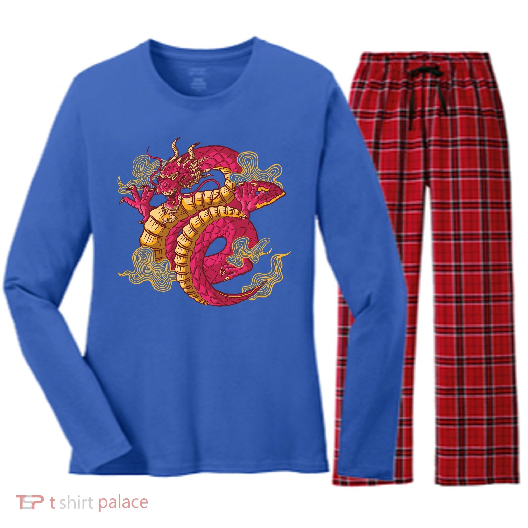 Chinese Dragon Creature Women's Long Sleeve Flannel Pajama Set 
