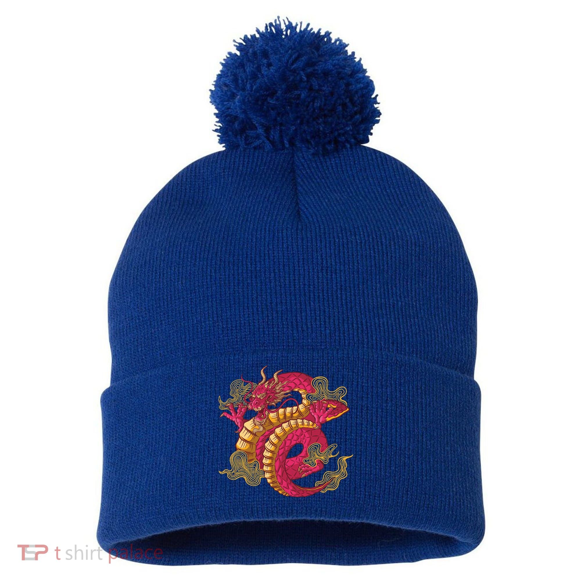 Chinese Dragon Creature Pom Pom 12in Knit Beanie