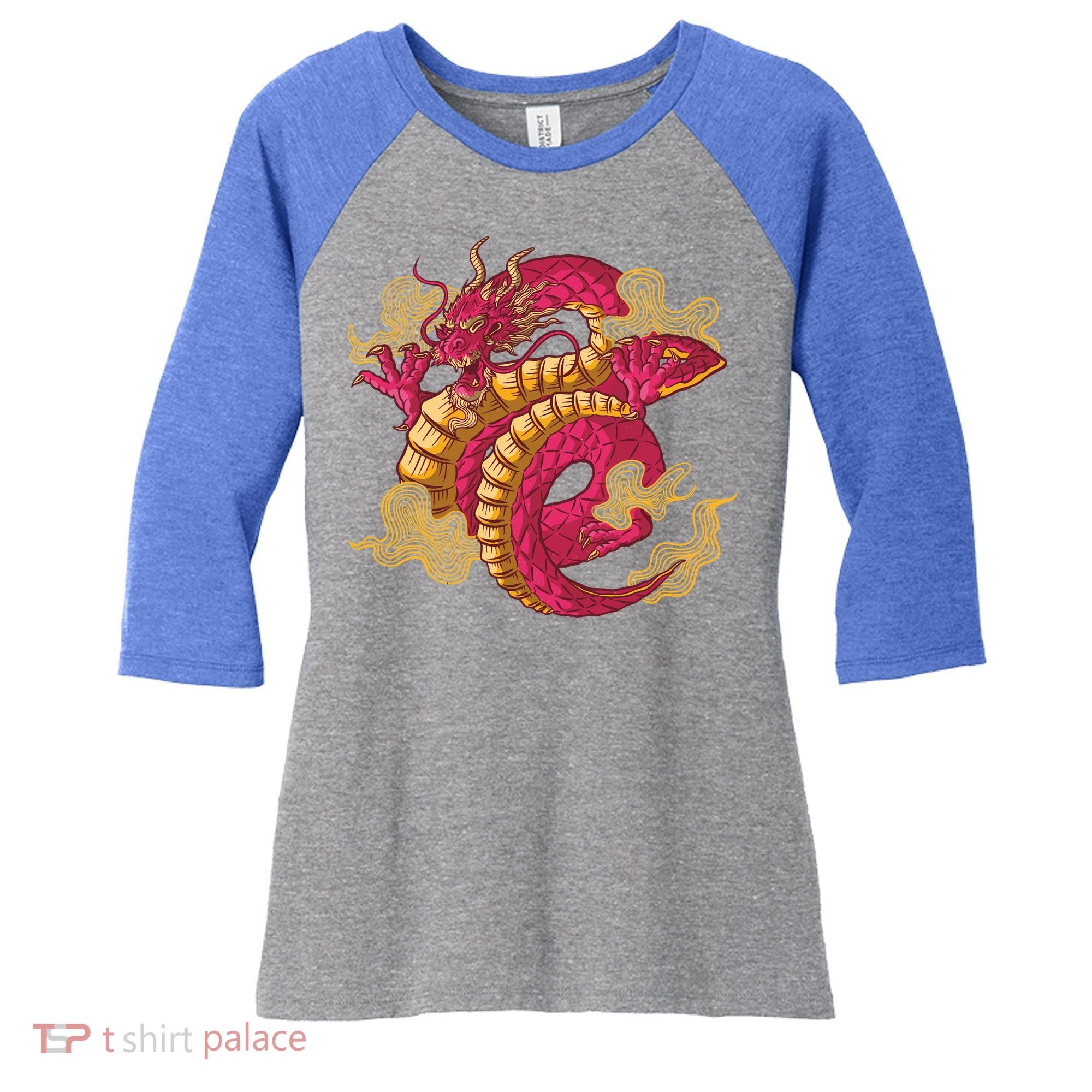 Chinese Dragon Creature Women's Tri-Blend 3/4-Sleeve Raglan Shirt
