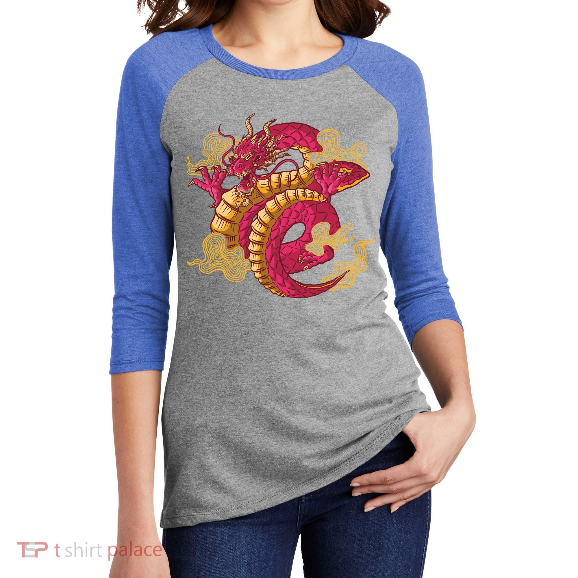 Chinese Dragon Creature Women's Tri-Blend 3/4-Sleeve Raglan Shirt