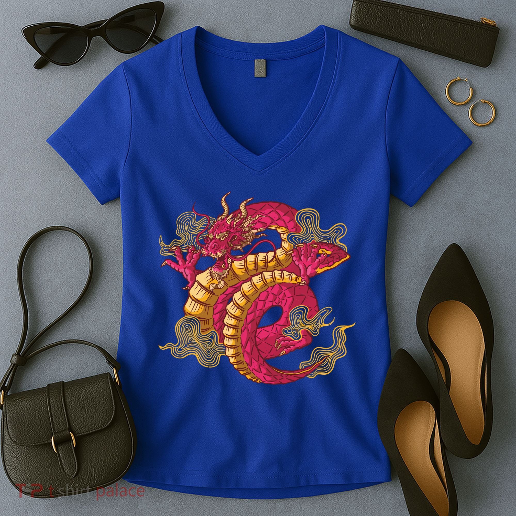 Chinese Dragon Creature Women's V-Neck T-Shirt
