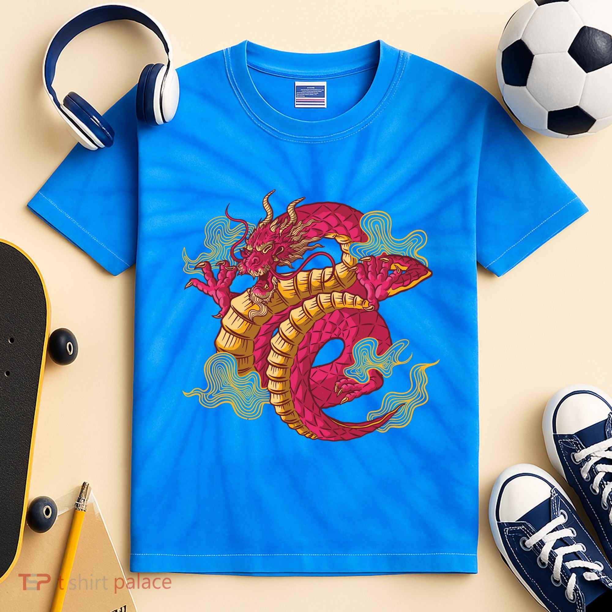 Chinese Dragon Creature Kids Tie-Dye T-Shirt