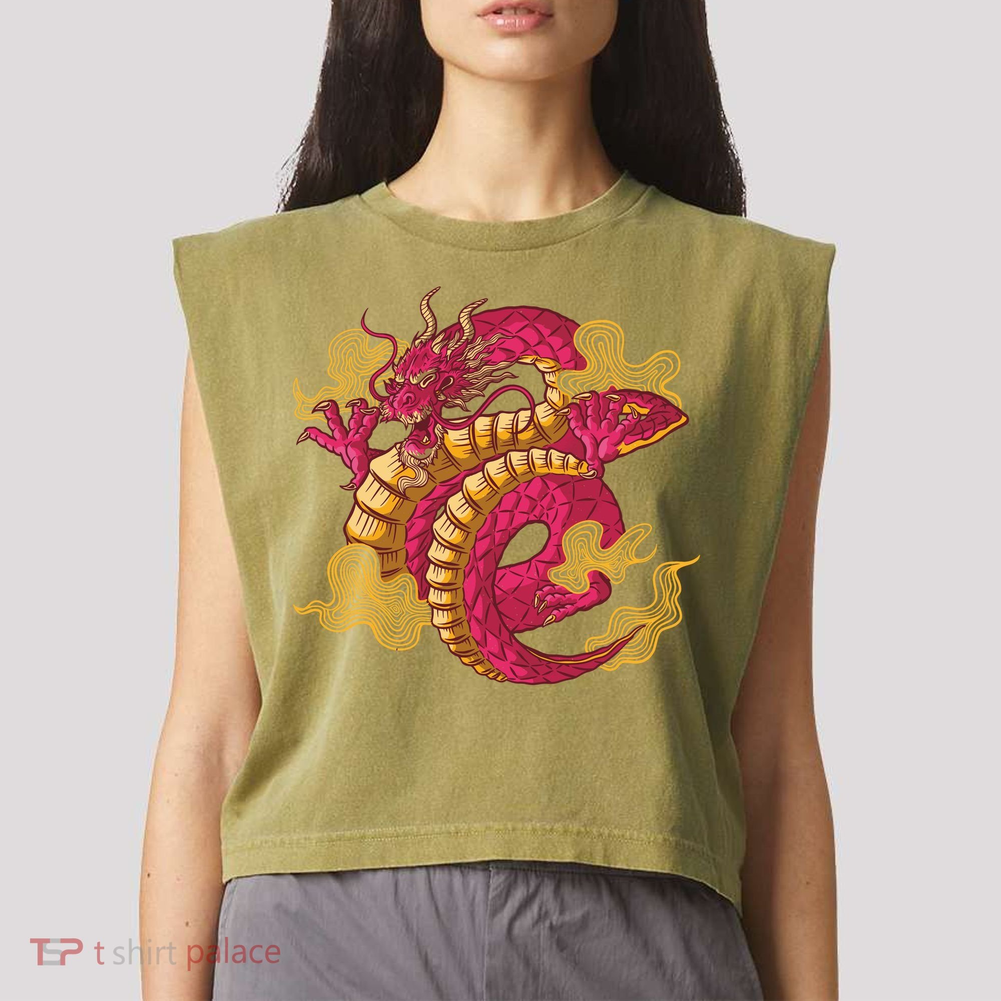 Chinese Dragon Creature Garment-Dyed Women's Muscle Tee