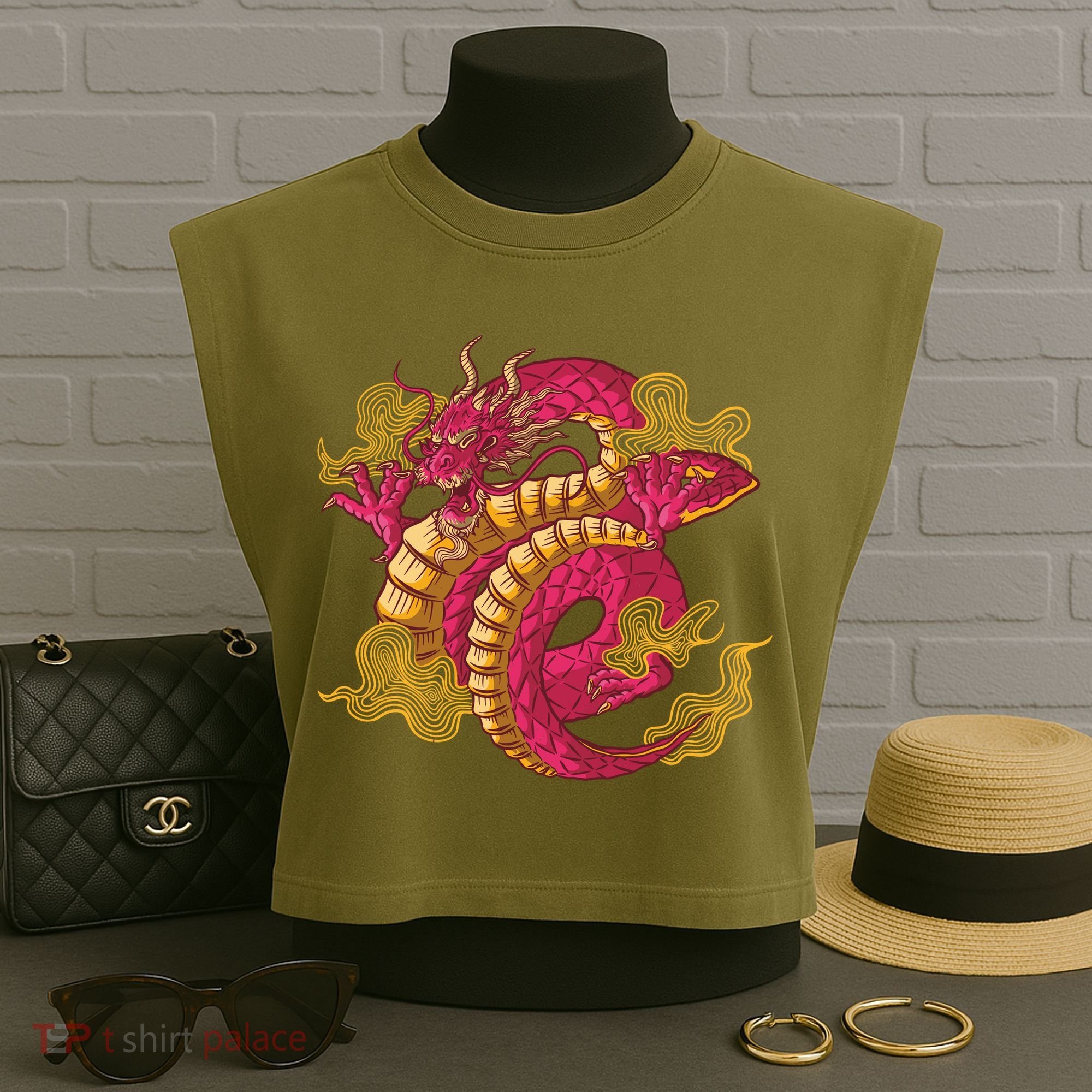 Chinese Dragon Creature Garment-Dyed Women's Muscle Tee