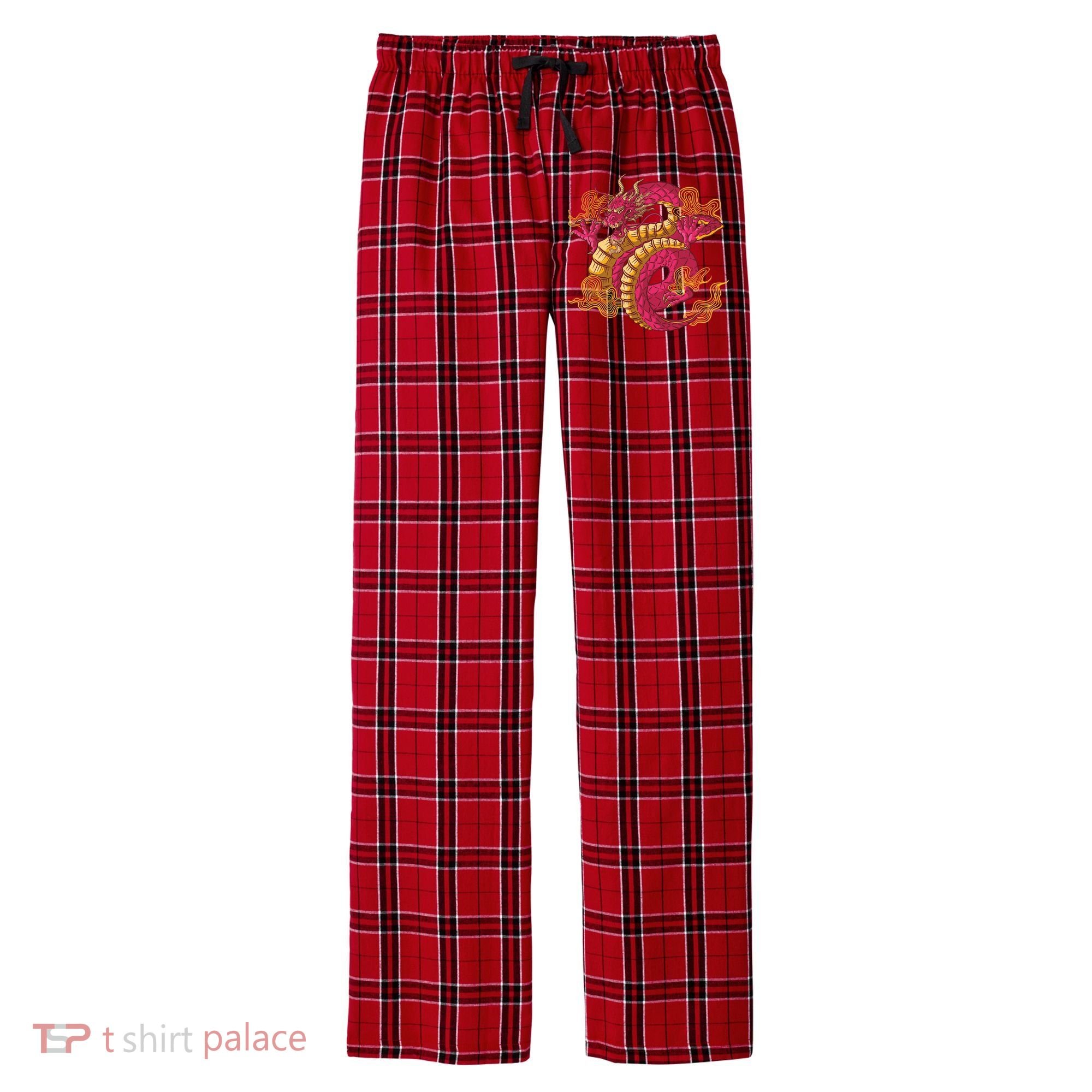 Chinese Dragon Creature Men's Flannel Plaid Pajama Pants