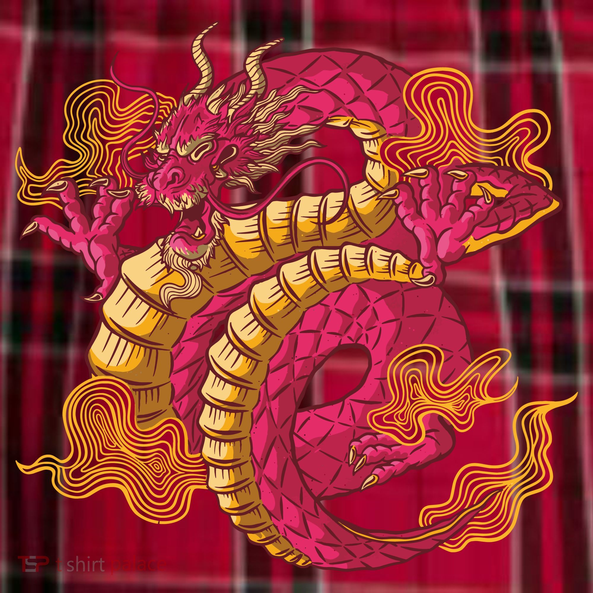 Chinese Dragon Creature Men's Flannel Plaid Pajama Pants
