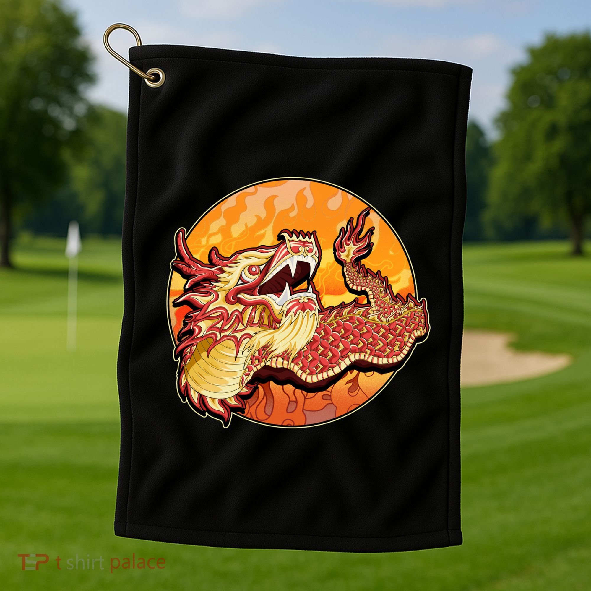 Chinese Dragon Fire Dance Golf Towel