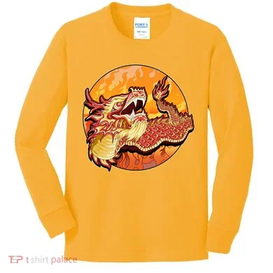 Chinese Dragon Fire Dance Kids Long Sleeve Shirt