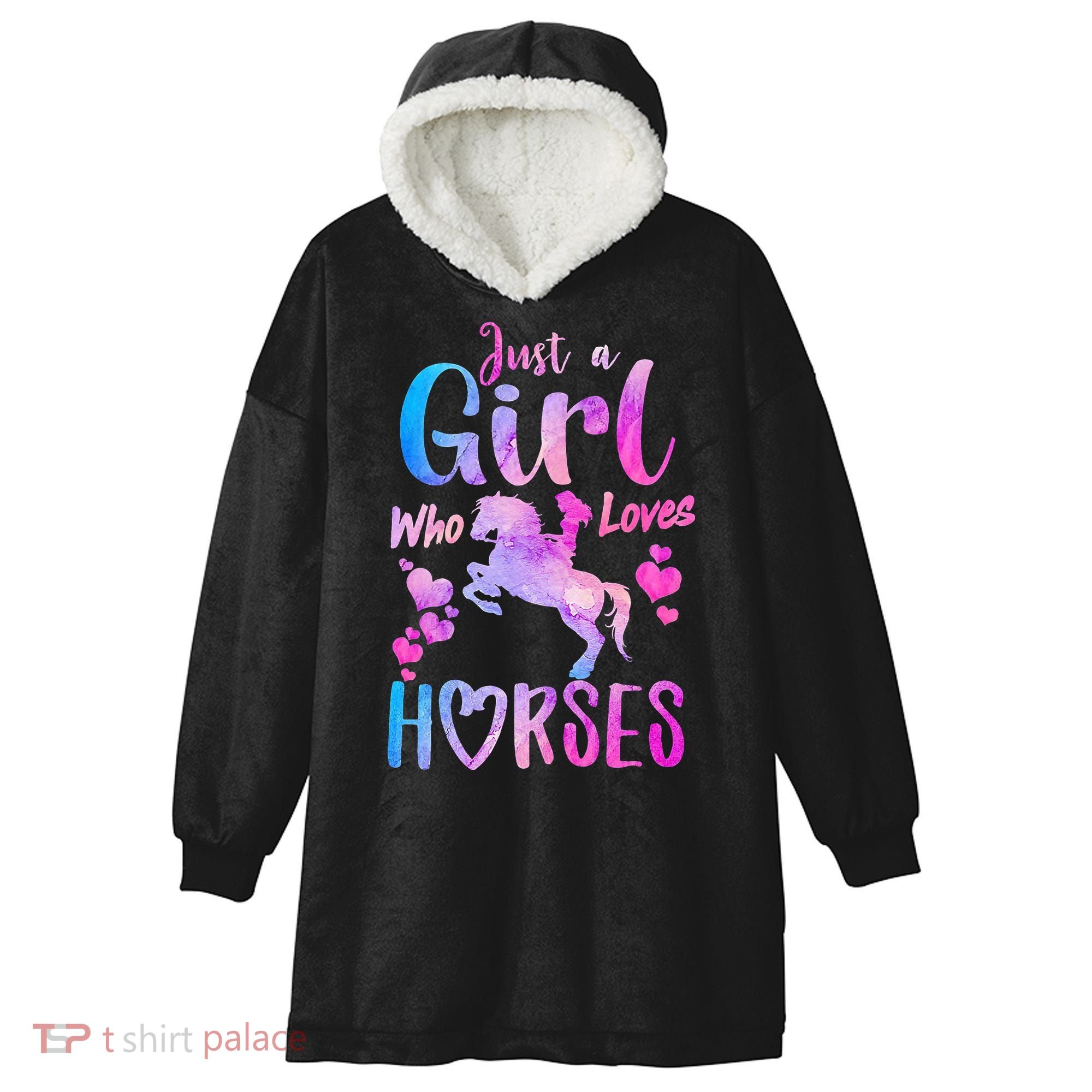 Cute Horse Just A Who Loves Horses Riding Hooded Wearable Blanket