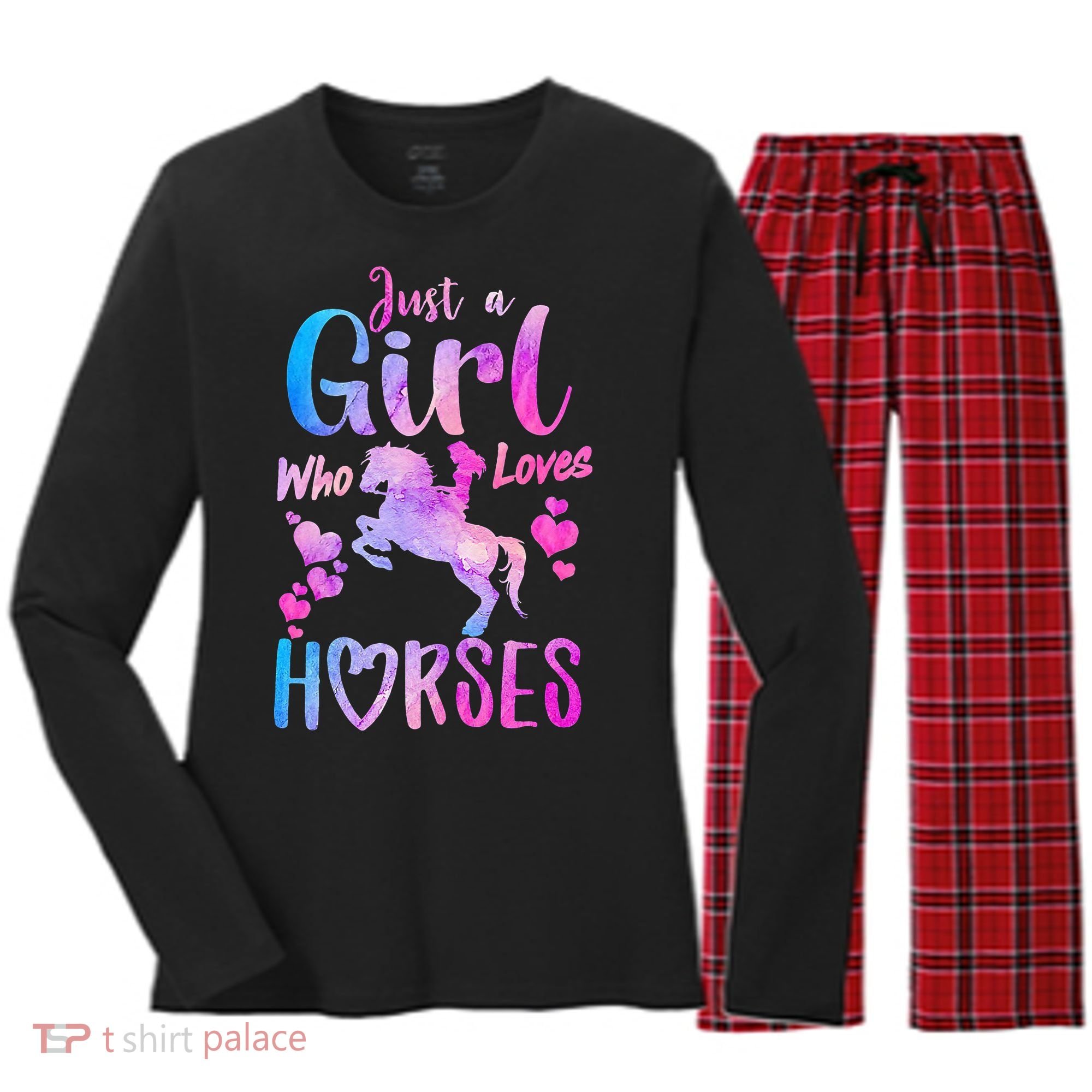 Cute Horse Just A Who Loves Horses Riding Women's Long Sleeve Flannel Pajama Set 