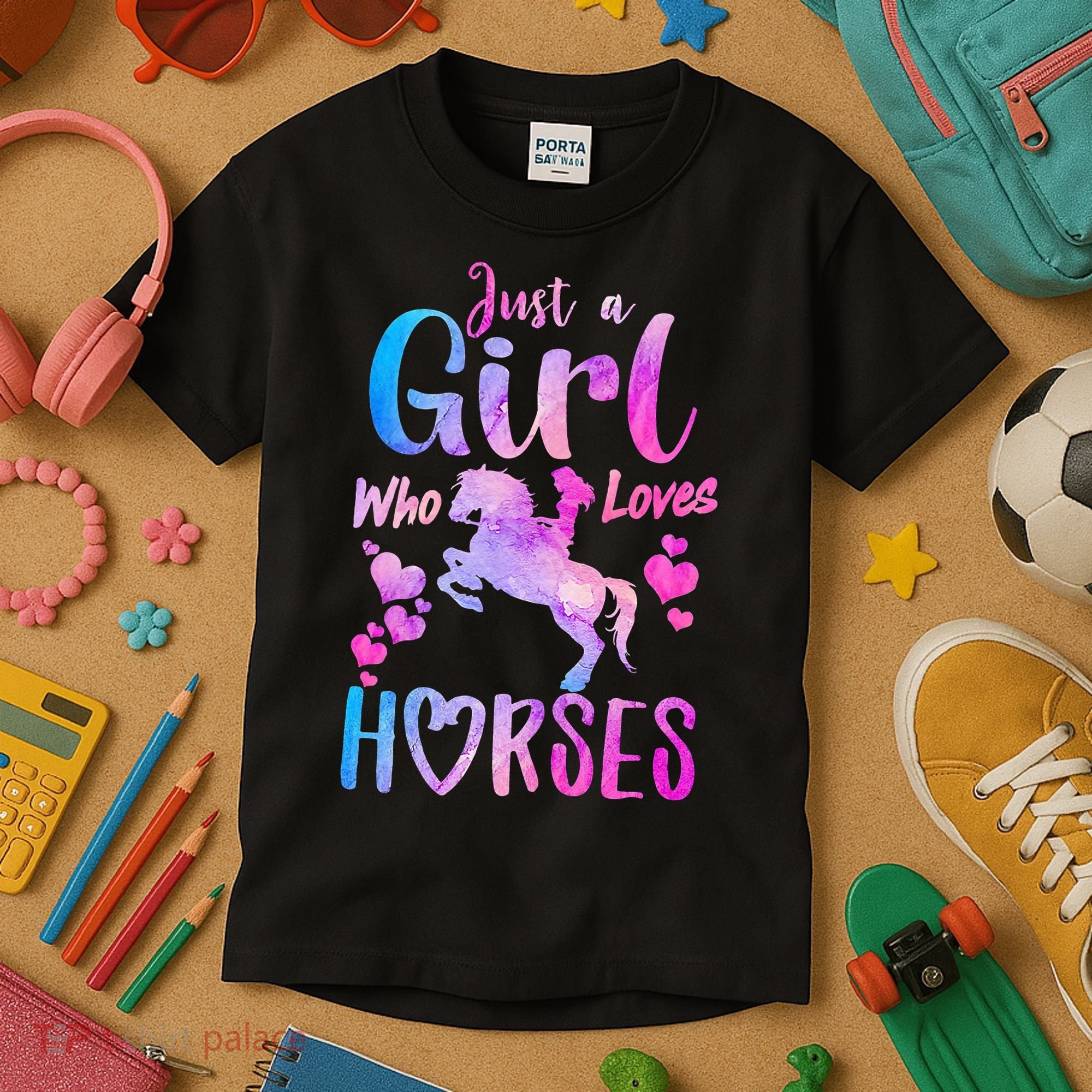 Cute Horse Just A Who Loves Horses Riding Kids T-Shirt