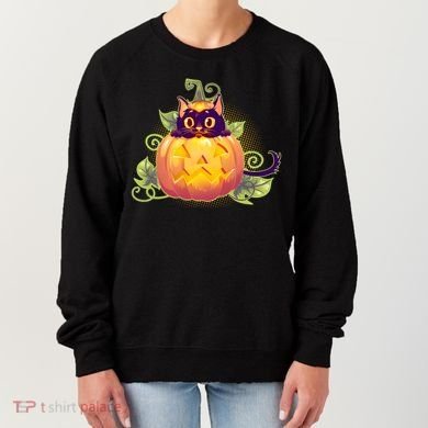 Cute Halloween Jackolantern PumpkinBlack Cat Women's Sweatshirt