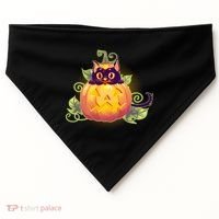 Cute Halloween Jackolantern PumpkinBlack Cat USA-Made Doggie Bandana thumb 0