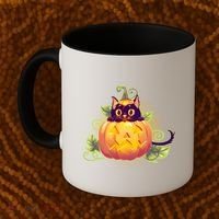 Cute Halloween Jackolantern PumpkinBlack Cat Coffee Mug thumb 2