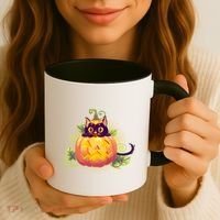 Cute Halloween Jackolantern PumpkinBlack Cat Coffee Mug thumb 3