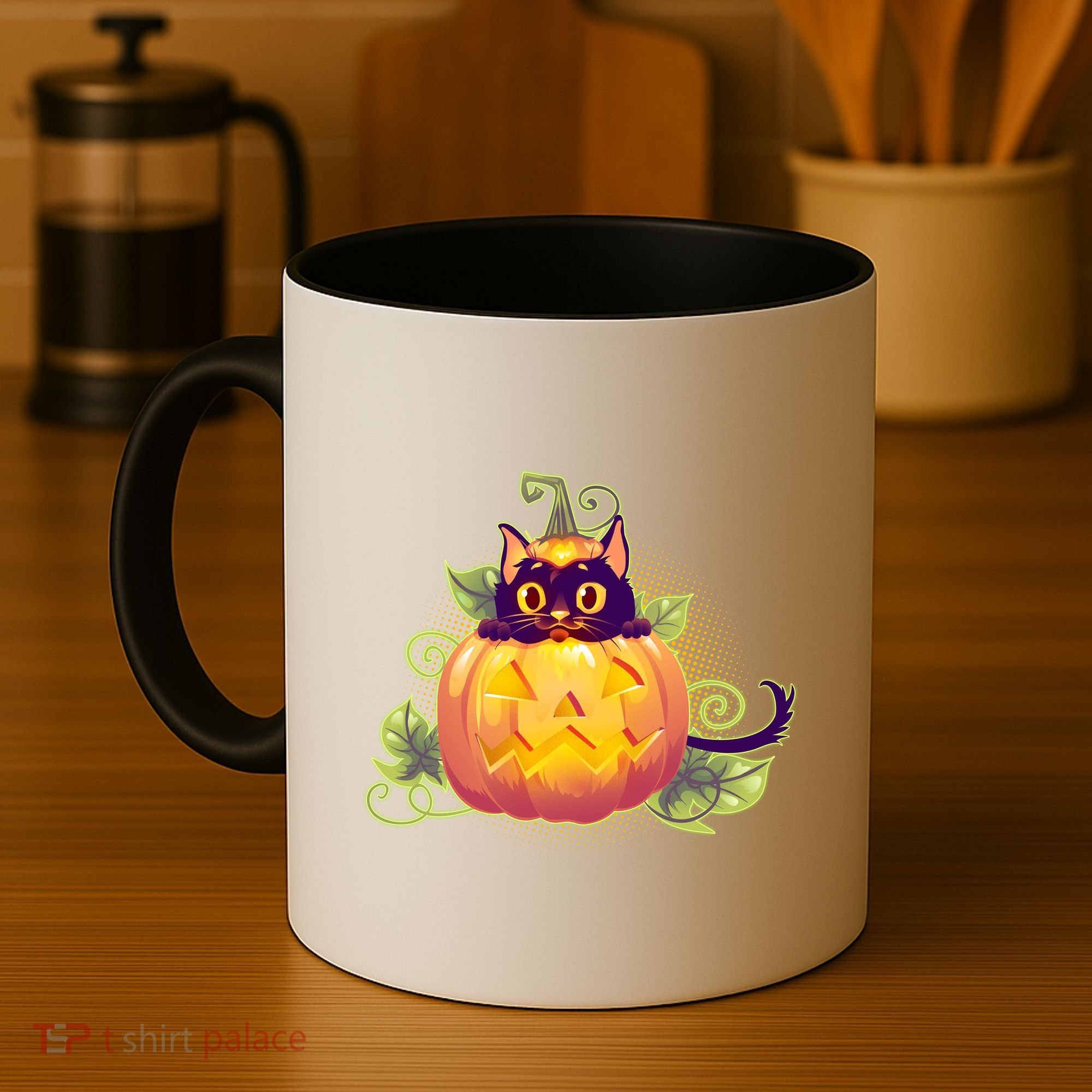 Cute Halloween Jackolantern PumpkinBlack Cat Coffee Mug