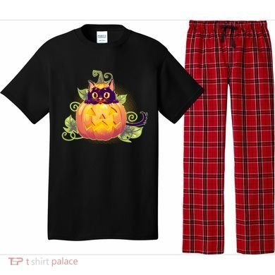 Cute Halloween Jackolantern PumpkinBlack Cat Pajama Set