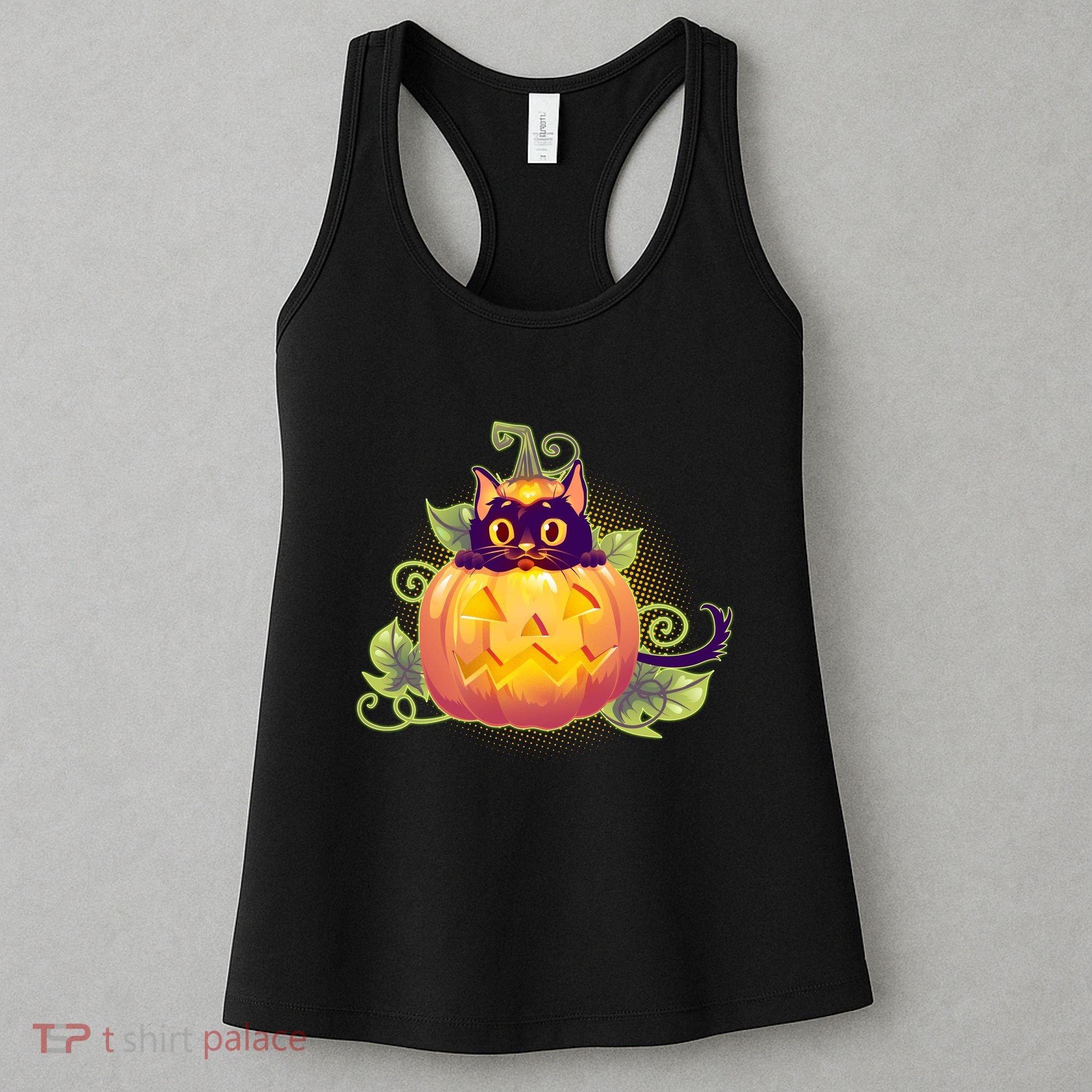 Cute Halloween Jackolantern PumpkinBlack Cat Women's Tank Top