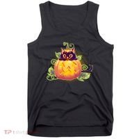 Cute Halloween Jackolantern PumpkinBlack Cat Tank Top thumb 0