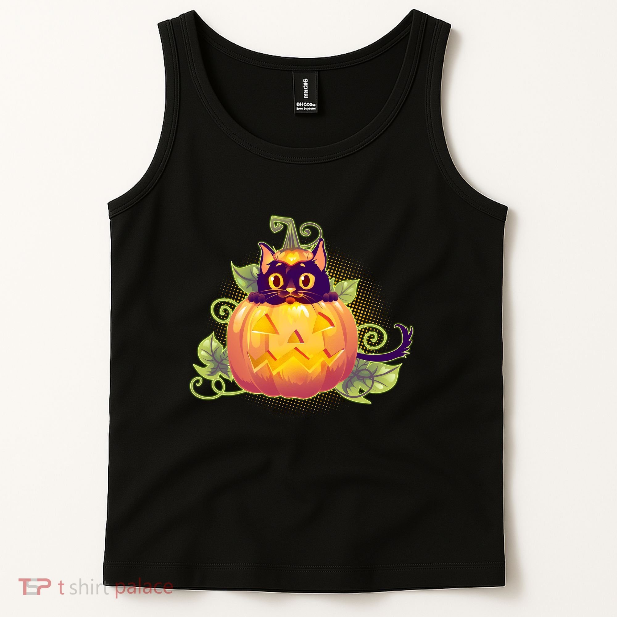 Cute Halloween Jackolantern PumpkinBlack Cat Tank Top