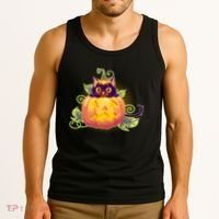 Cute Halloween Jackolantern PumpkinBlack Cat Tank Top thumb 3