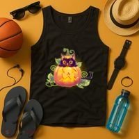 Cute Halloween Jackolantern PumpkinBlack Cat Tank Top thumb 4