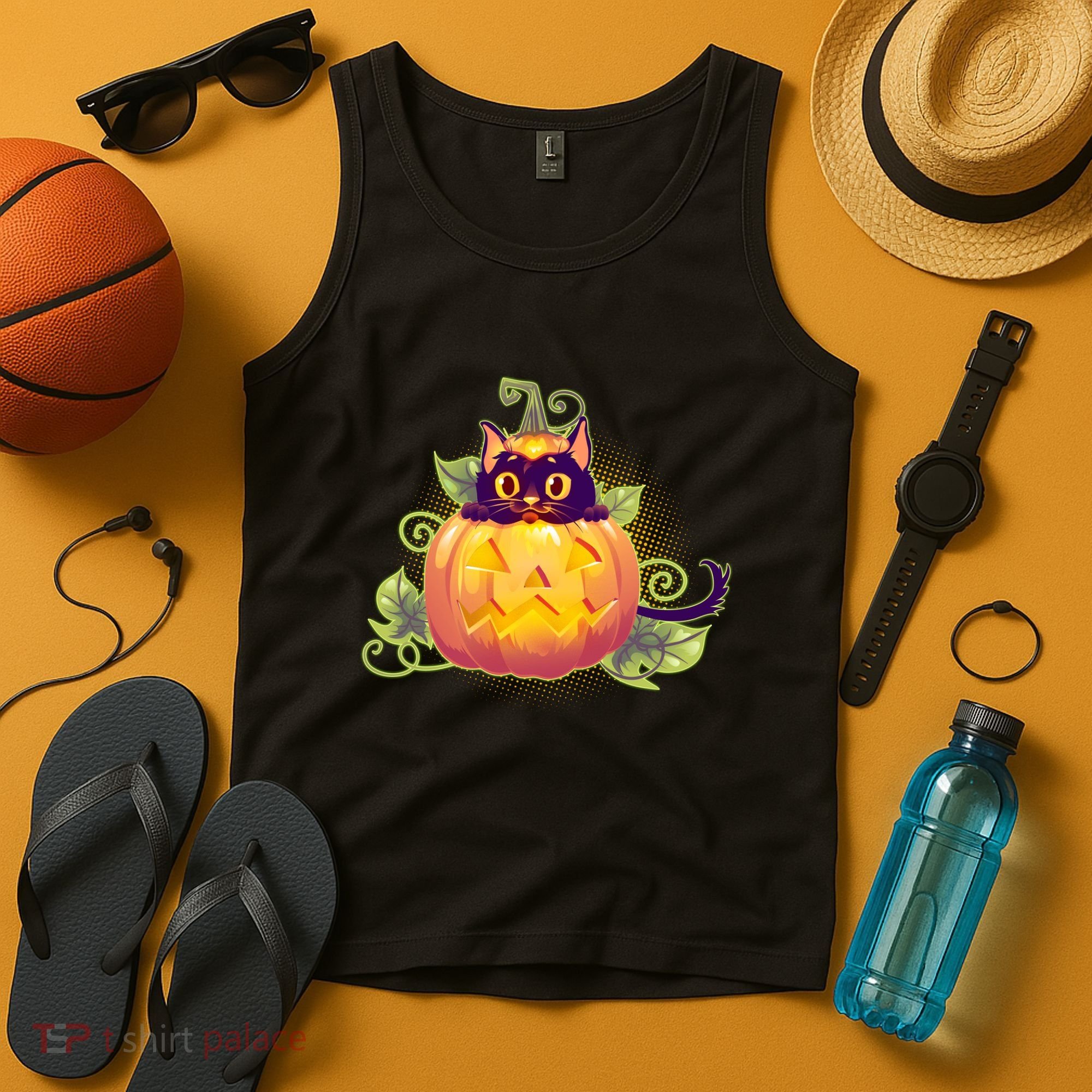 Cute Halloween Jackolantern PumpkinBlack Cat Tank Top