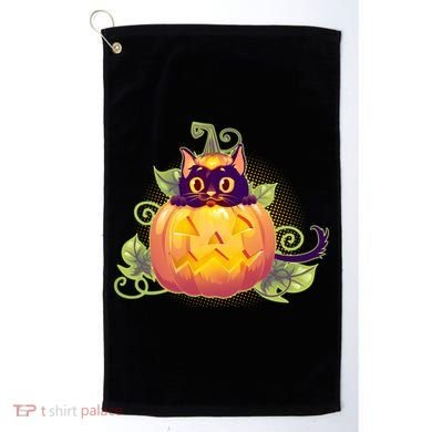 Cute Halloween Jackolantern PumpkinBlack Cat Golf Towel