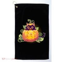 Cute Halloween Jackolantern PumpkinBlack Cat Golf Towel thumb 0