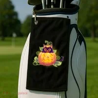 Cute Halloween Jackolantern PumpkinBlack Cat Golf Towel thumb 2