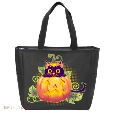 Cute Halloween Jackolantern PumpkinBlack Cat Tote Bag